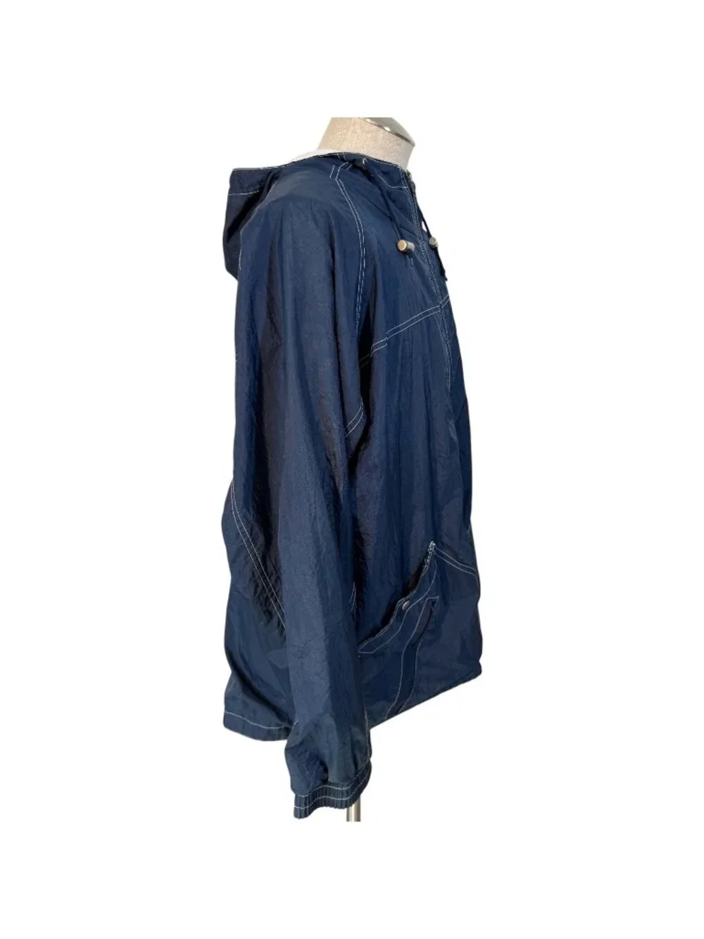 VTG University Of Michigan Blue Jacket Windbreaker M Hood Drawstring Hem Pocket - Picture 4 of 7